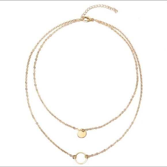 Multilayer Gold Tone Coin & Circle Necklace